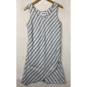 Flax Dress Womens Small Striped 100% Linen Sleeveless Pullover Beachy Coastal